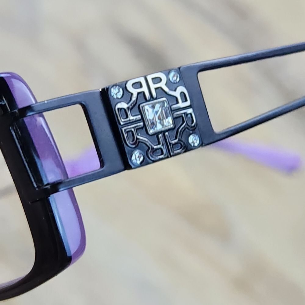 💜Vintage Rampage Black & Purple Eyeglasses & Leopard Hardshell Case - Picture 9 of 12
